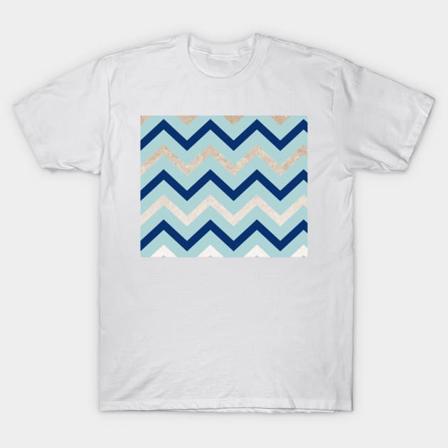 Marine zig zag - golden gradient turquoise T-Shirt by hamptonstyle